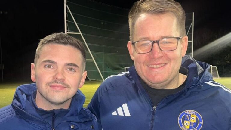 Newhill coaches Carl Toner and James Johnston during Movember