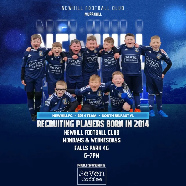 💙💛⚽️2014’s!⚽️💛💙⠀
⠀
Newhill FC are welcoming new players born in 2014!⠀
⠀
The team have progressed brilliantly while playing in the SBYL and now have opportunities for more players to join the squad!⠀
⠀
📆Mondays & Wednesdays⠀
🕰️ 6-7pm⠀
🏟️Falls Park 4G⠀
⚽️2014’s⠀
⠀
🤝Proudly sponsored by @seven_belfast 🤝⠀