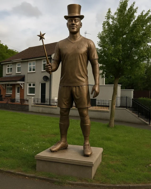 Delighted to unveil the statue of the Magic Patrick Dillon at top of the Whiterock 💙💛⚽️