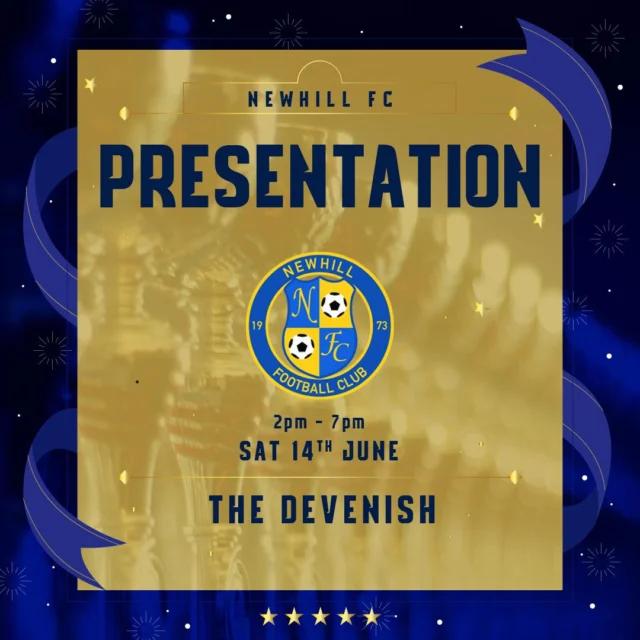 🎉 Newhill FC Presentation Day – Saturday 14th June 🎉

📍 The Devenish 
🕑 2–7pm

Join us as we celebrate an unforgettable season across the club! 💙💛

From both senior men’s teams earning promotion to multiple youth sides lifting silverware – including our U15B treble winners – it’s been a year full of success, progress, and pride.

We’ll come together to recognise the hard work of our players, coaches, volunteers and supporters. 

Trophies, awards, memories – it’s all happening.

#UppaHill 💙💛⚽️