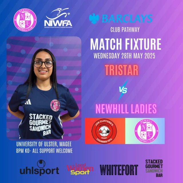 Match day 5 takes our Senior Ladies on their travels to face Tristar in Derry! 

We last played each other back in September 2024, with Tristar narrowly winning so the girls will go out with a point to prove - an action packed game guaranteed! 💙🩷💙🩷

Proudly sponsored by:

@barclaysfootball
@barclaysuk
@uhlsport UK 
@Northern Ireland Women's Football Association 
@thewhitefort
@Stacked Glen Road

#NewhillLadies  #Football  #SupportLocal #MatchDay #TeamSpirit #WomensFootball #barclays#barclaysuk #uhlsport#barclaysniwfaleagues #niwfa2025 
#stackedgourmetsandwhichbar #whitefort