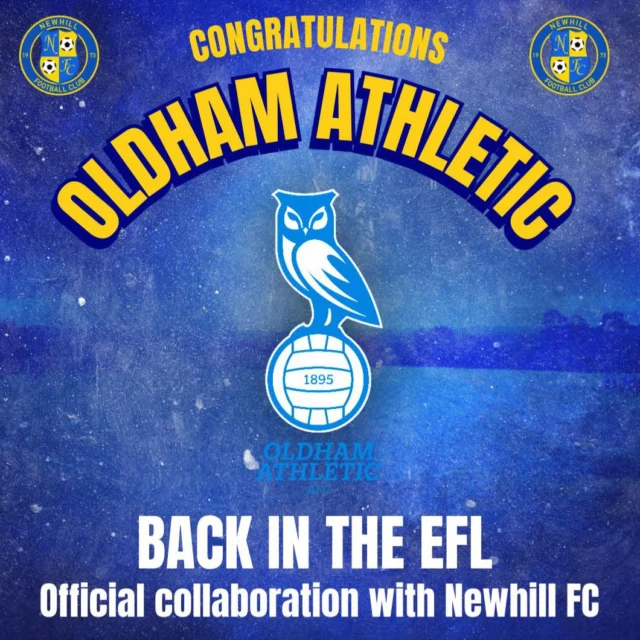 🎉 Massive congratulations to Oldham Athletic on your return to the English Football League! A historic club back where it belongs – what an achievement! 👏💙⚽️

We’re proud to be collaborating with such a legendary institution, and even more excited that our U15s will be heading over this summer as part of our ongoing partnership. A fantastic opportunity for our young players to learn and grow alongside a club with such rich heritage. 🌍🔵⚪