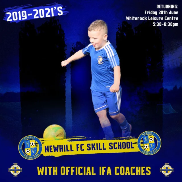⚽ Newhill FC Skill School is Back! ⚽

We’re excited to welcome back our Skill School for children born 2019–2021, starting Friday 20th June, 5:30–6:30PM at Whiterock Leisure Centre.

This is a great introduction to football in a fun, safe environment — with sessions led by official Irish FA coaches, focused on developing basic skills and confidence through play. 💙⚽

Want to join? Send us a message or just show up on Friday and we’ll be happy to welcome you to the club! 

🎟️ £1 per session

#NewhillSkillSchool #FutureStars #GrassrootsFootball #IrishFA