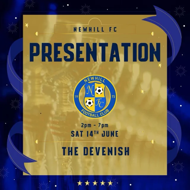 🎉 Newhill FC Presentation Day – Saturday 14th June 🎉

📍 The Devenish 
🕑 2–7pm

Join us as we celebrate an unforgettable season across the club! 💙💛

From both senior men’s teams earning promotion to multiple youth sides lifting silverware – including our U15B treble winners – it’s been a year full of success, progress, and pride.

We’ll come together to recognise the hard work of our players, coaches, volunteers and supporters. 

Trophies, awards, memories – it’s all happening.

#UppaHill 💙💛⚽️